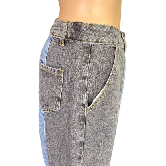 Shein Womens Denim Blue Jeans Retro High Waist Colorblock Mom Jeans Cropped XS - Picture 3 of 10